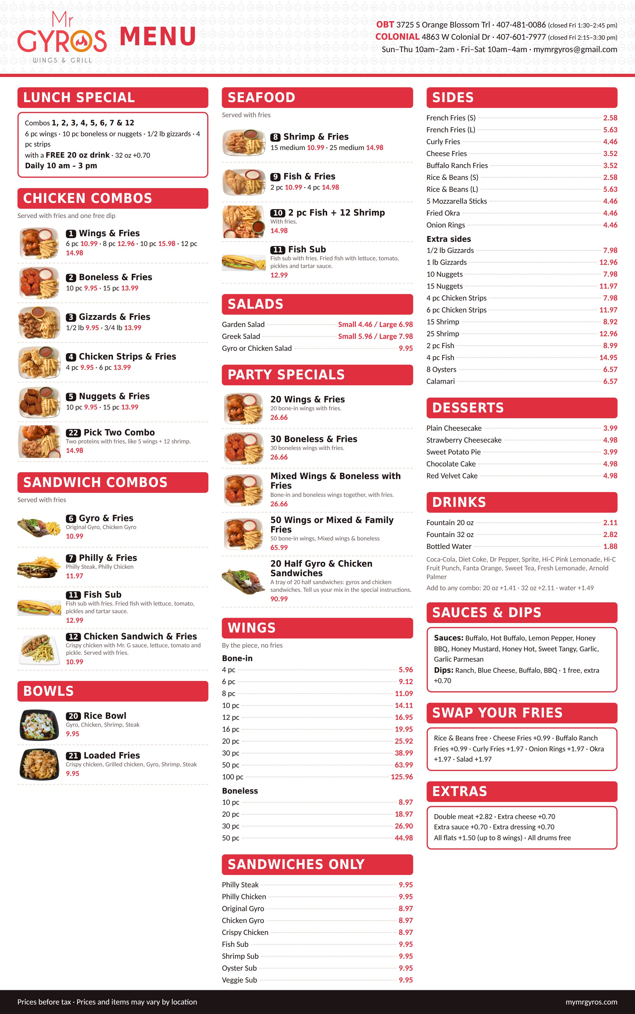 Mr. Gyros full menu with prices